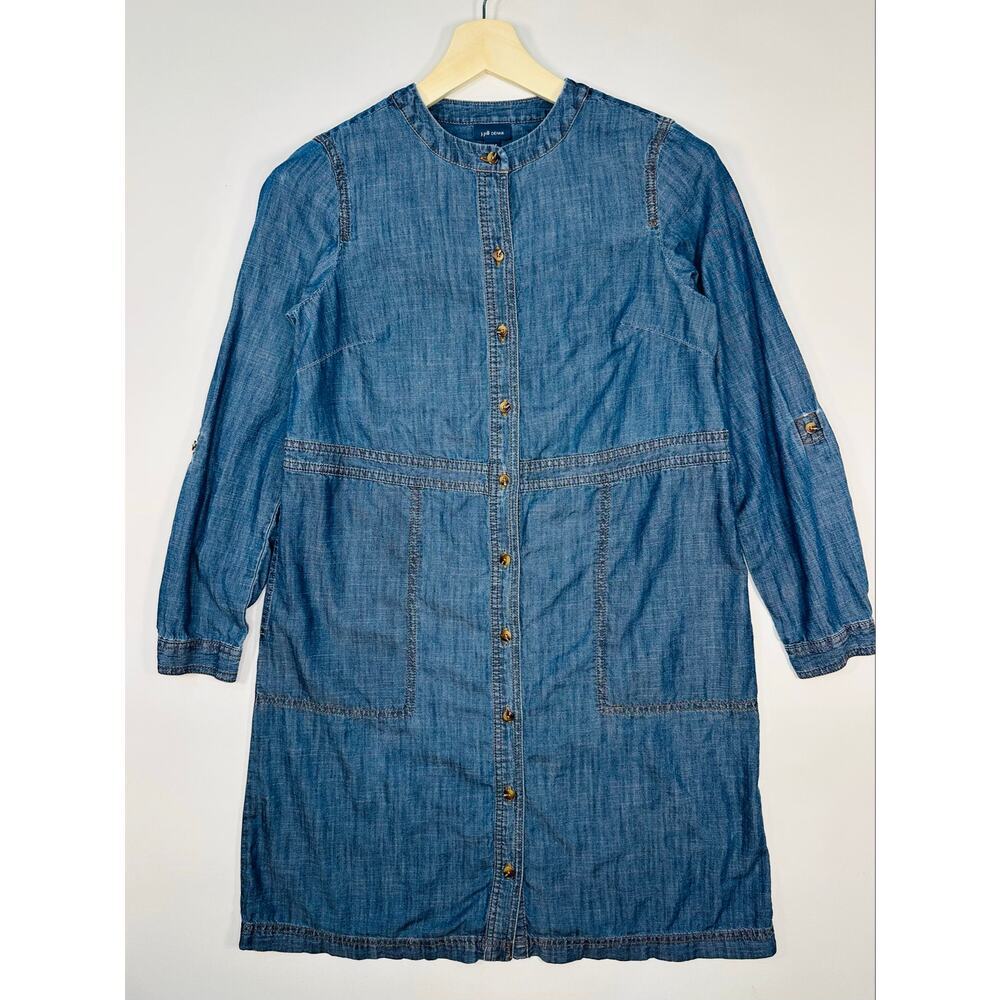 J. Jill Denim Button Front Denim Chambray Shift Dress Size XS.